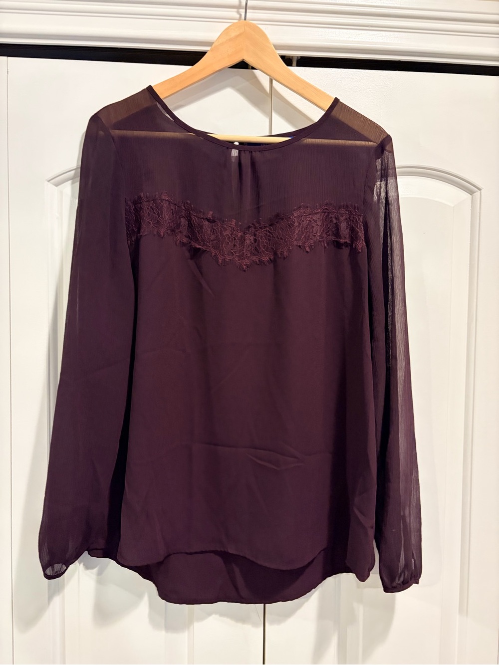 Apt. 9 Sheer Long-Sleeve Lace Yoke Blouse - Plum